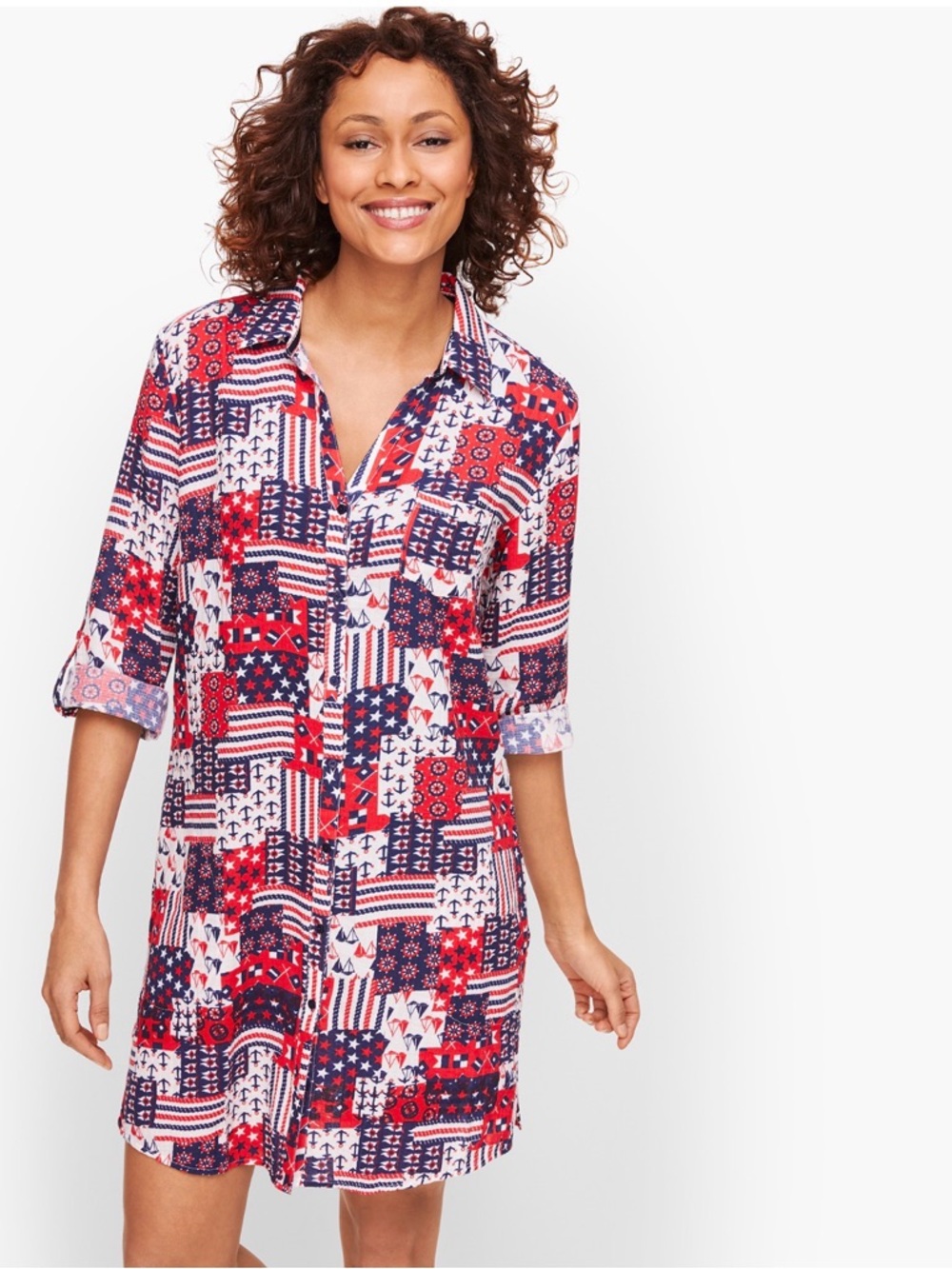 Talbots Talbots Crinkle Cotton Beach Shirt – Nautical Print